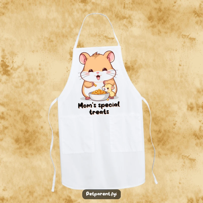 Funny Cheerful Hamster Apron: A cheerful hamster shares food with a baby, perfect for a funny family kitchen gift.