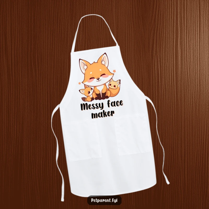 Funny cooking apron featuring a playful fox character with a distorted silly face, ready to add humor to any culinary task.