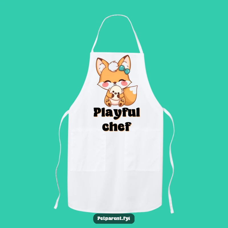 Funny Kawaii Fox Apron: Cute Fluffy Toy Kitchen Helper - Whimsical Cooking Gift
