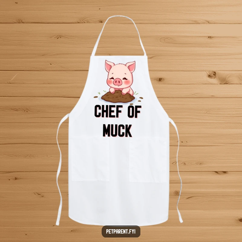 Funny Piglet Apron showing a blushing piglet offering a mud puddle, bringing humor and charm to kitchen activities.