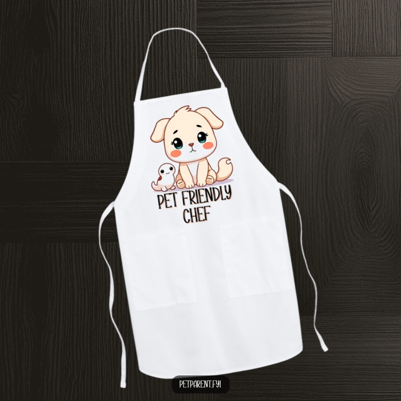 Funny Apron featuring a cute animal character patiently waiting for a pet. A superb funny gift for bakers and animal-loving chefs.