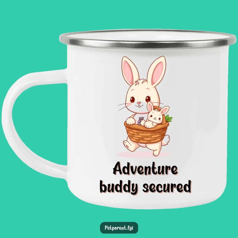 Funny Rabbit Camping Mug: Durable Baby Bunny Enamel Cup, Great Funny Gift for Hikers