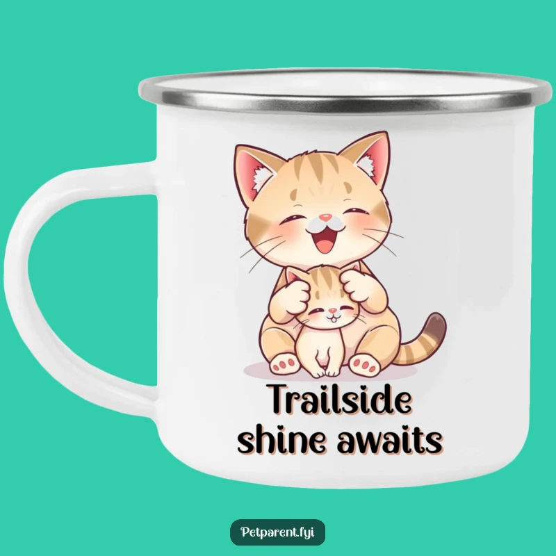 Funny Cat Camping Mug: Durable Kitten Grooming Enamel Cup, Great Funny Gift for Campers