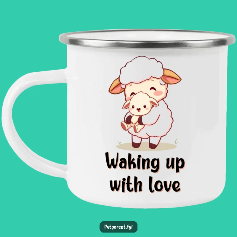 Funny Sheep Puppy Enamel Camping Mug: Cute Cartoon Character Outdoor Gift