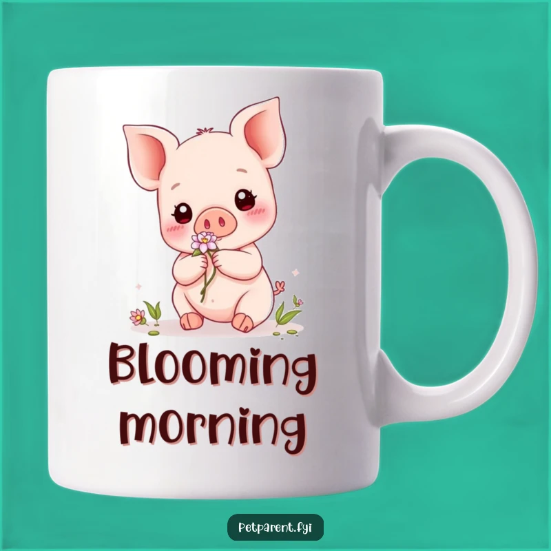 Funny Kawaii Piglet Mug: Flower Giver Friend - Adorable & Sweet Gift Mug