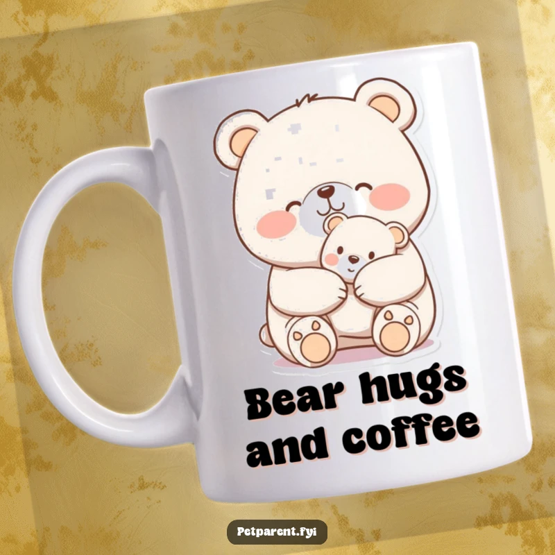 Funny Mug: A cheerful bear gently nuzzles a small teddy bear, depicting a heartwarming and humorous scene.