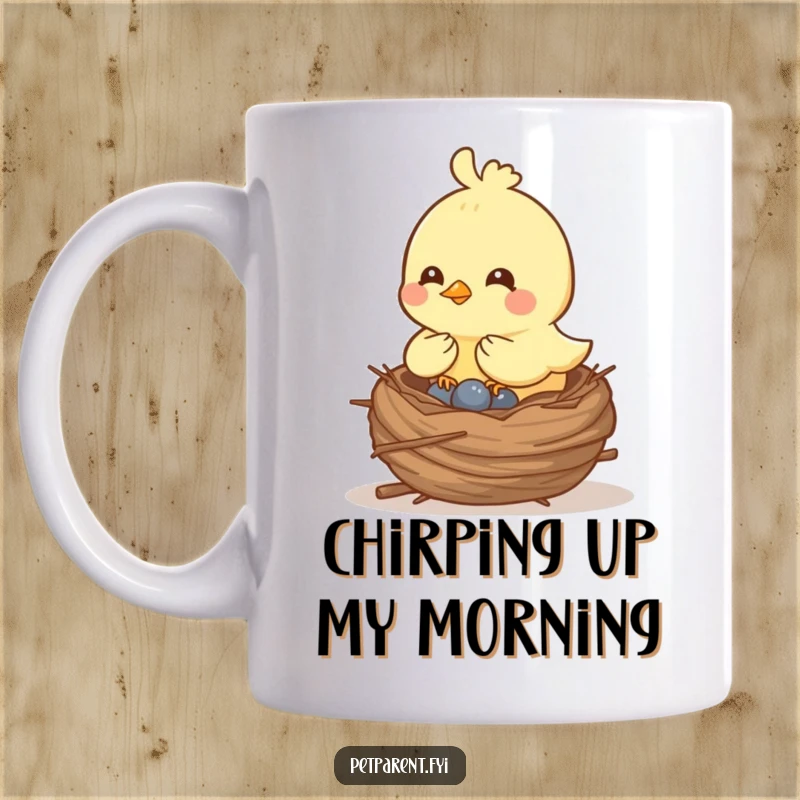 Funny cheerful bird character diligently building a cozy nest with twigs and leaves, showcasing creativity and home-building humor.