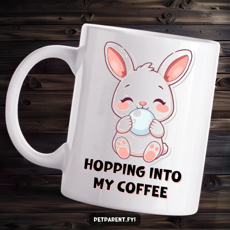 Funny Mug: A joyful rabbit with a gentle expression holds a pacifier, symbolizing new beginnings and humor.