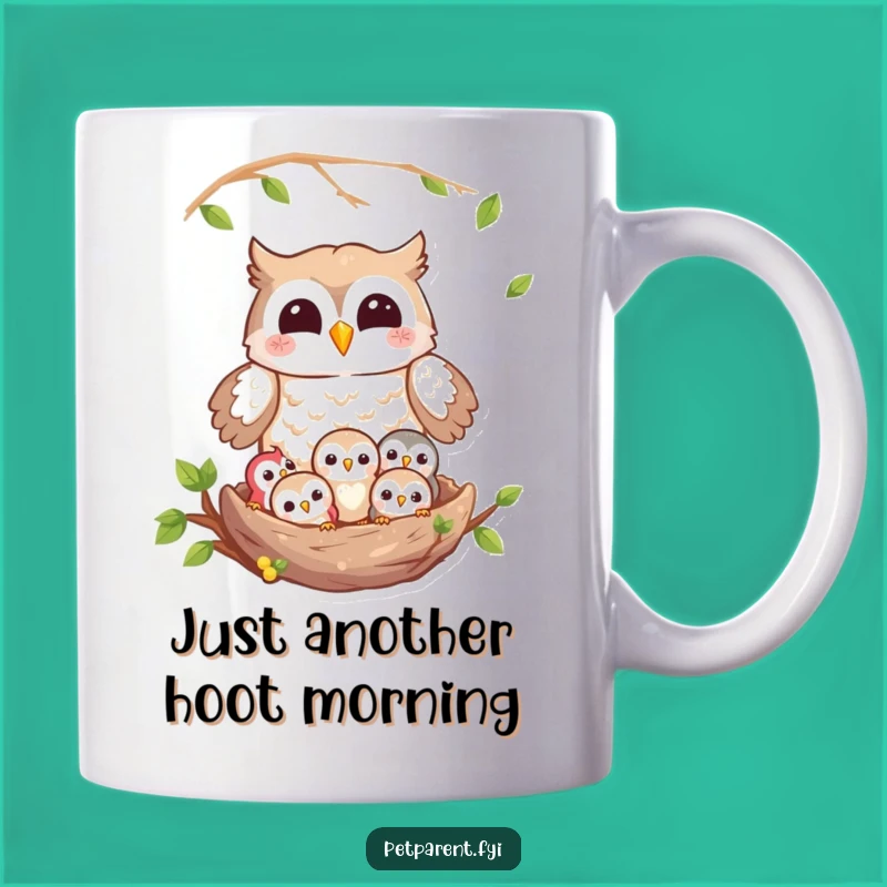 Funny Owl Family Mug: Adorable Owlets & Joyful Guardian - Perfect Gift Idea