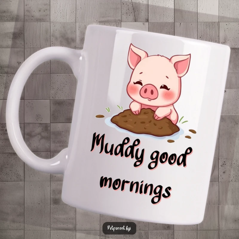 Funny Piglet Mug with a blushing piglet offering a tiny, charming mud puddle to a friend, celebrating quirky friendships.