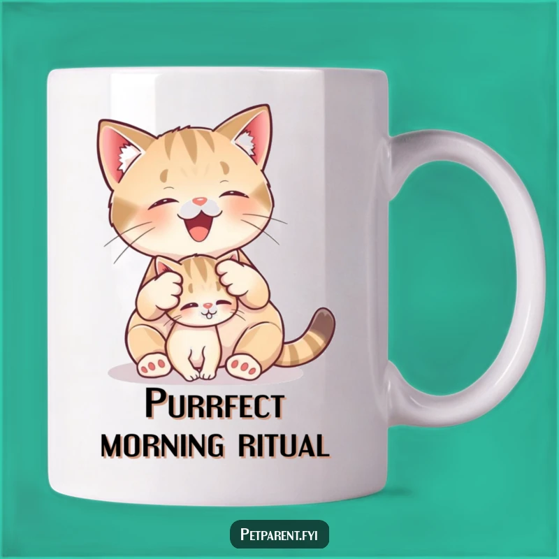 Funny Cat Mom Mug: Adorable Kitten Grooming Art, Perfect Funny Gift for Cat Lovers