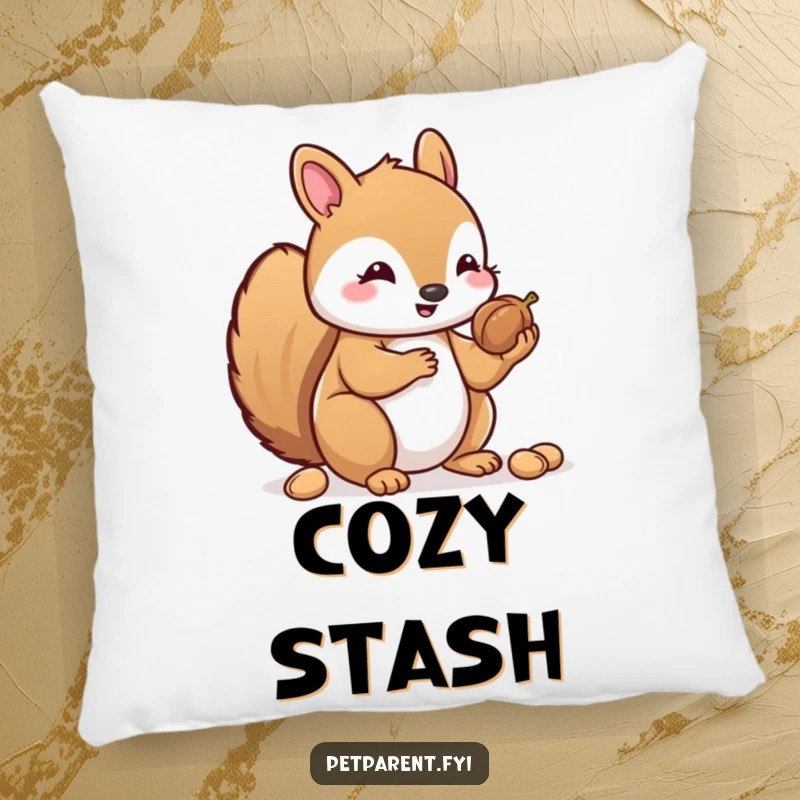 Funny Kawaii Squirrel Pillow: A soft pillow featuring a Kawaii squirrel character sharing its stored nuts, symbolizing kindness.