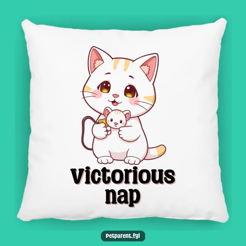 Funny Cat Mouse Pillow: Cuddle Up with a Proud Hunter, Hilarious Comfort.