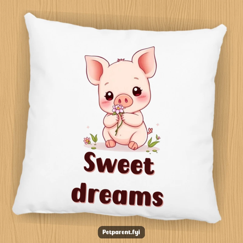 Funny Kawaii Piglet Pillow: A soft pillow featuring a Kawaii piglet character adorning a friend with a flower, symbolizing kindness.