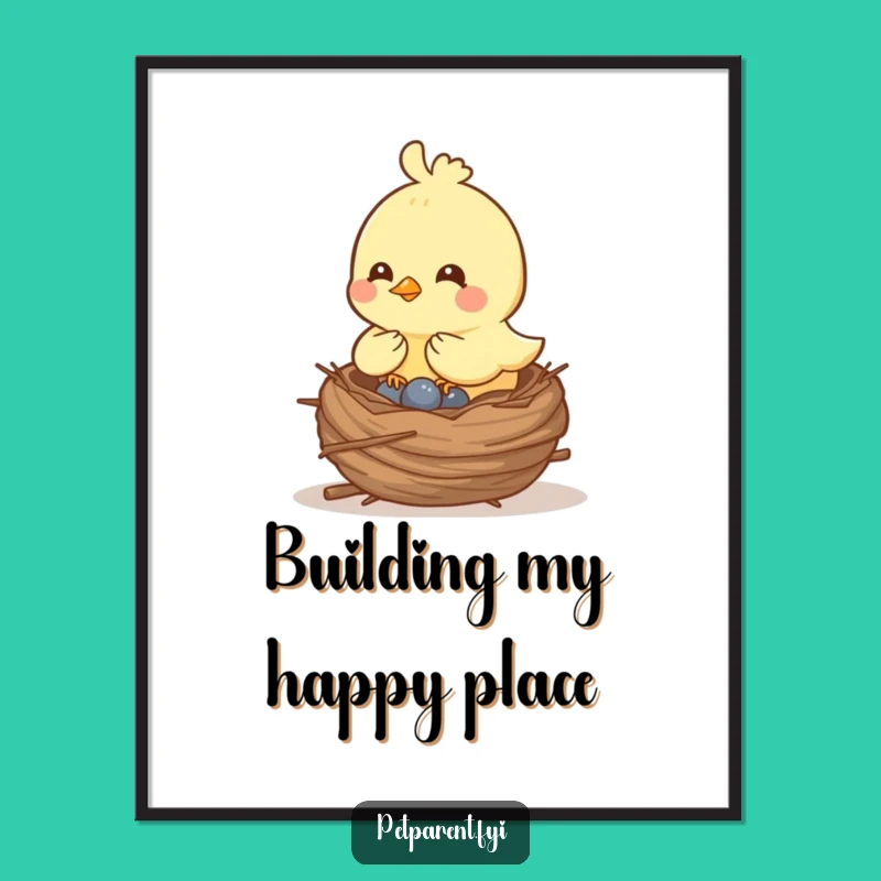 Funny Bird Nest Building Digital Art - Cheerful Cartoon Decor