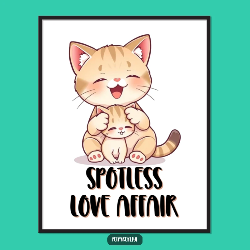 Funny Cat Digital Art: Kitten Grooming Wall Decor, Instant Funny Gift for Art Lovers