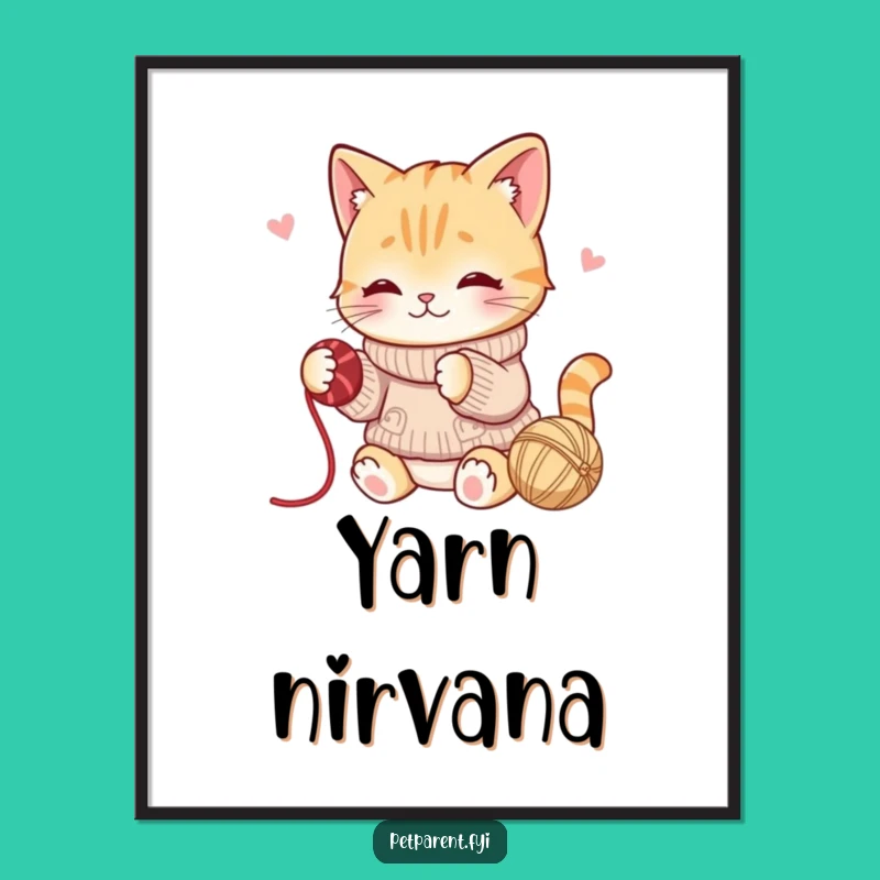 Funny Cat Yarn Digital Art: Instant Playful Decor, Perfect Gift