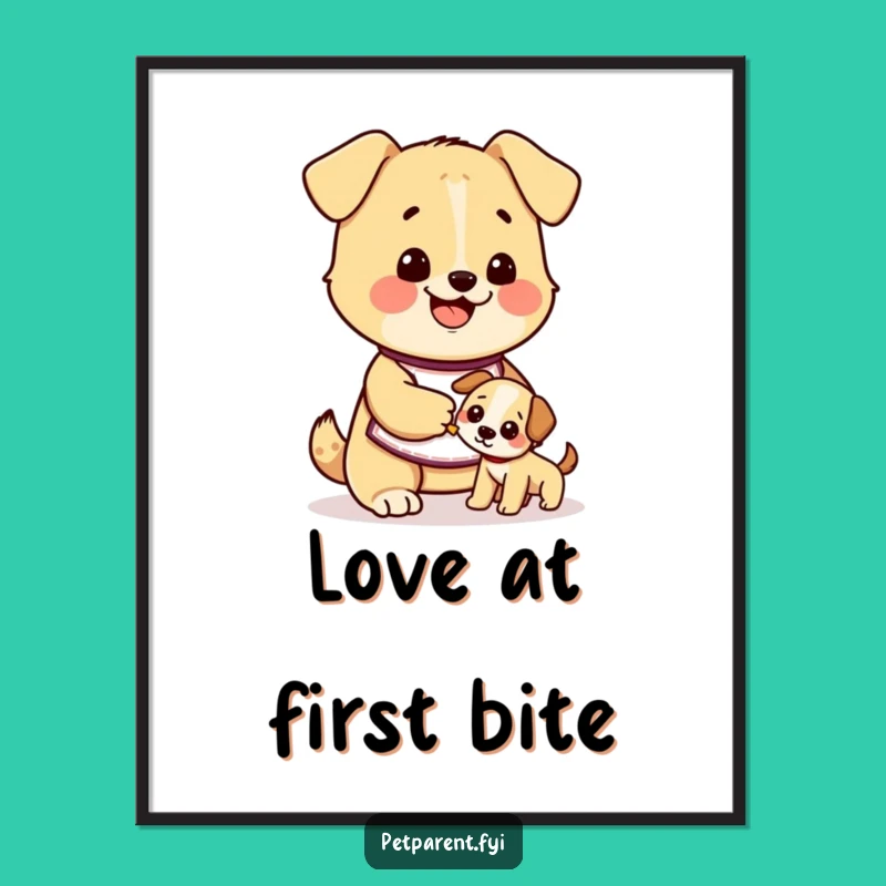 Funny Dog Feeding Puppy Art Print - Instant Heartwarming Decor for Dog Lovers