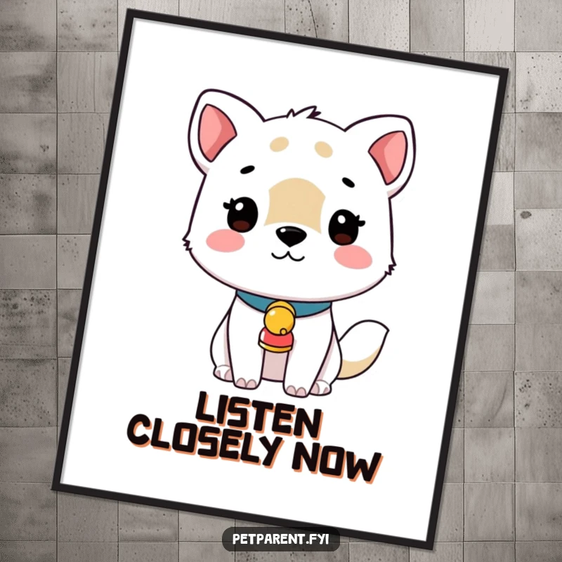 Funny digital art print of a cute animal wearing a small collar with a jingle bell, perfect for instant wall decor.