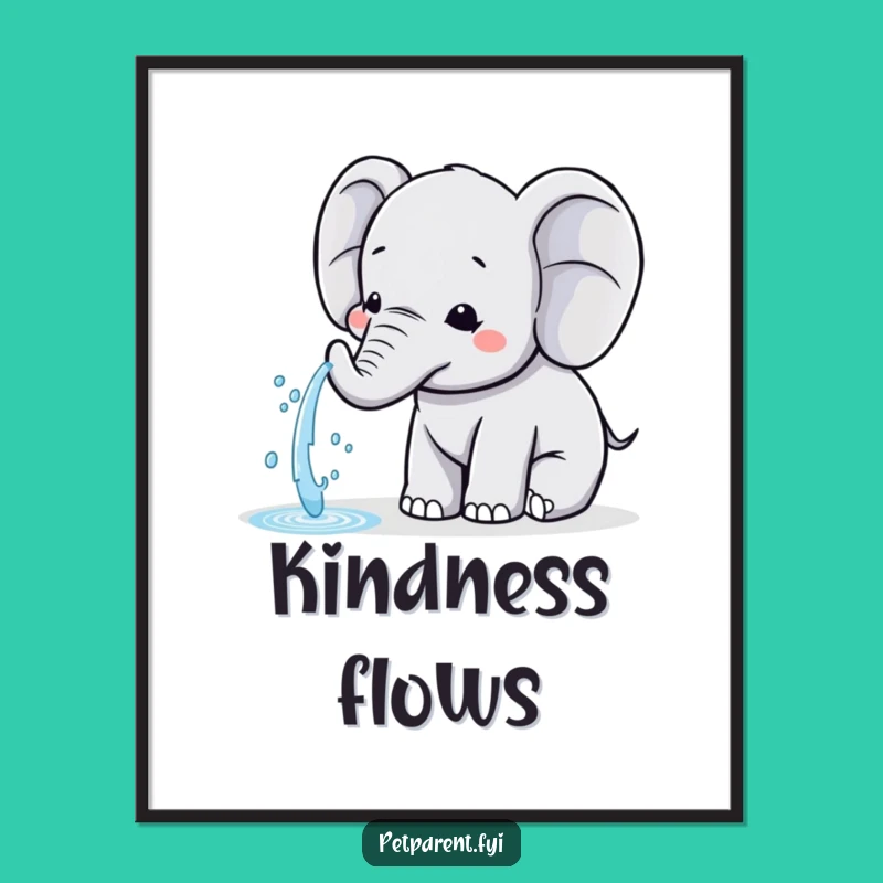 Funny Kawaii Elephant Digital Art: Water Spraying Friend Instant Download - Sweet Decor