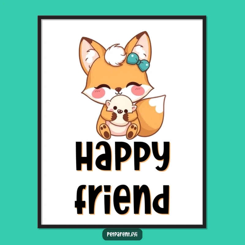 Funny Kawaii Fox Digital Art: Fluffy Toy Hug Instant Download - Adorable Decor