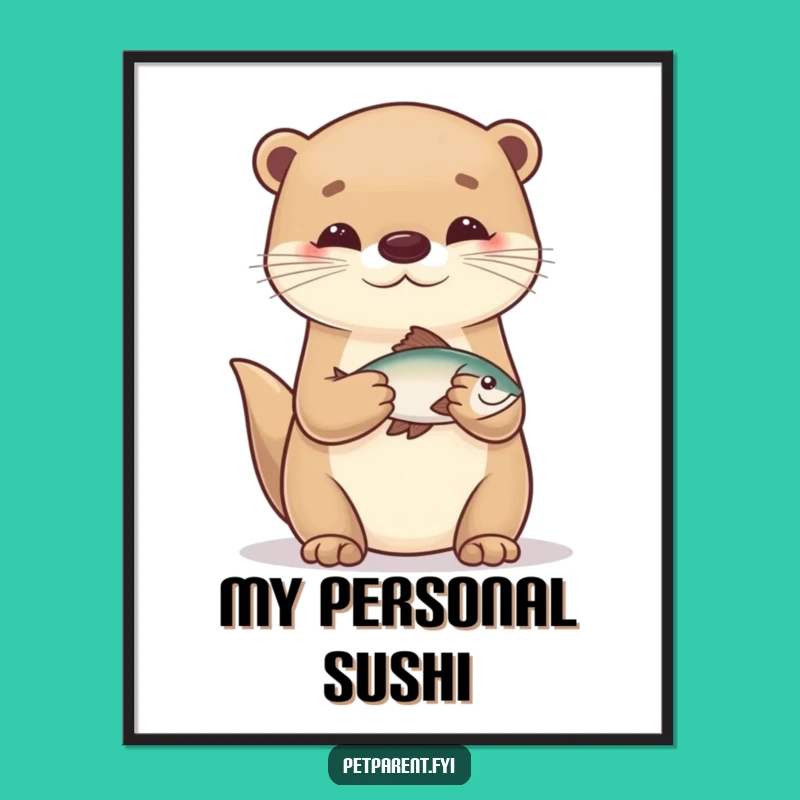 Funny Otter Fisherman Digital Art: Cute Cartoon Character Downloadable Print