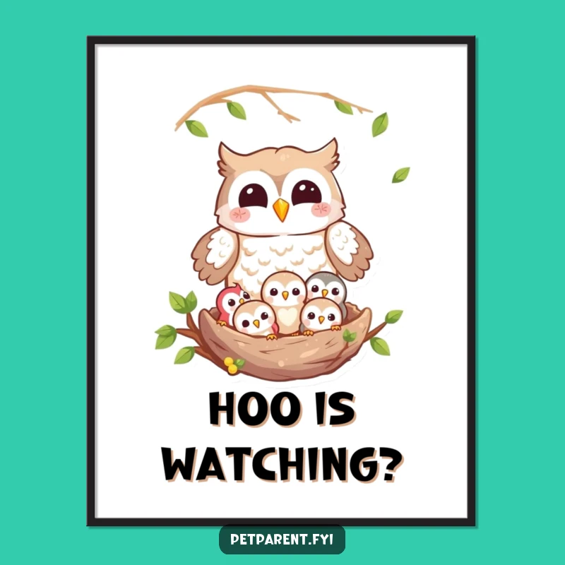 Funny Owl Family Digital Art: Joyful Nest Art - Instant Humorous Gift
