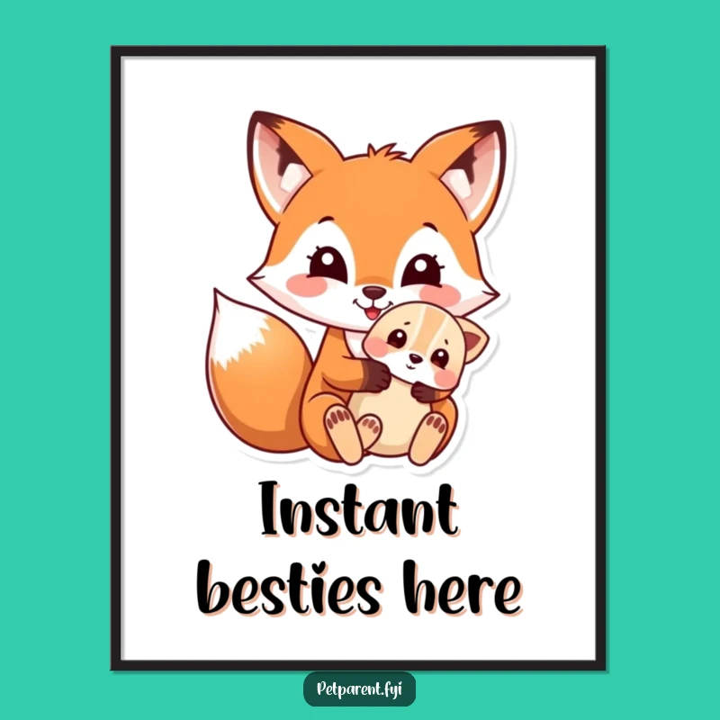 Funny Fox and Puppy Digital Art: Instant Adorable Decor for Animal Lovers