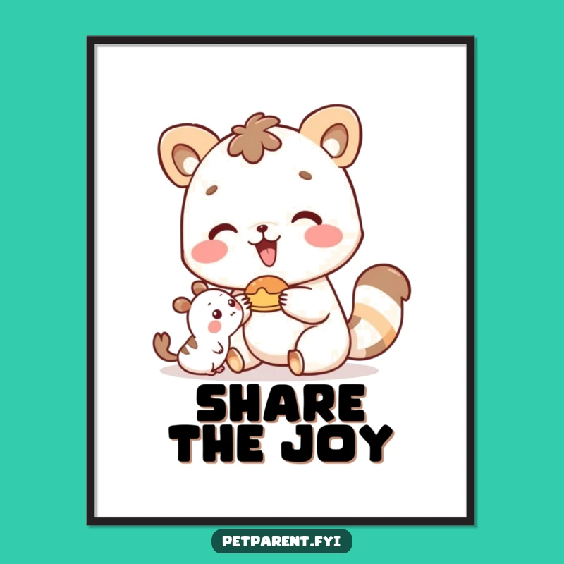 Funny Happy Animal Sharing Art Print - Instant Cute Download Gift