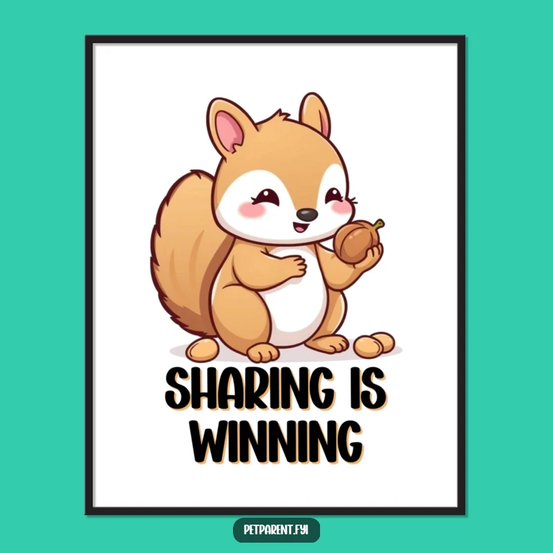 Funny Kawaii Squirrel Digital Art: Nut Sharer Instant Download - Sweet Decor