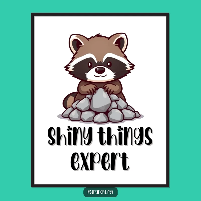 Funny Raccoon Treasure Digital Art: Shiny Rocks Art - Instant Humorous Gift