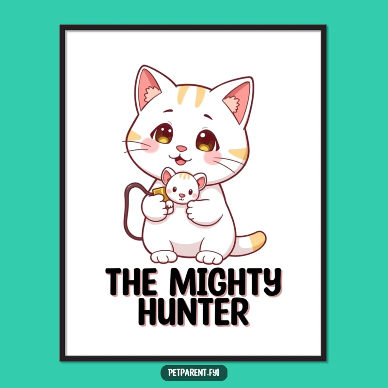 Funny Cat Mouse Digital Print: Proud Hunter Art, Instant Hilarious Decor.