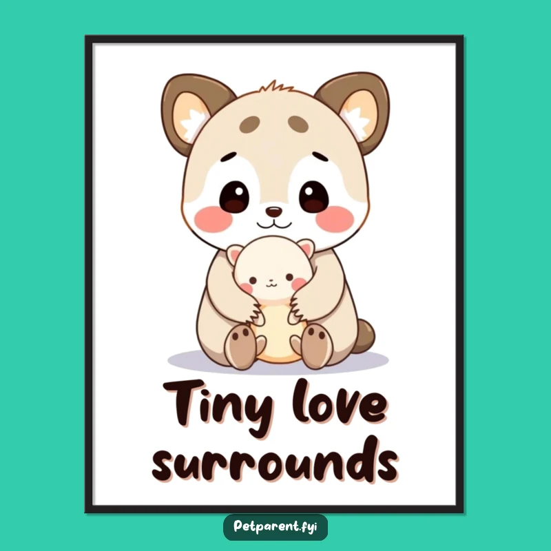 Funny Cute Animal Digital Art: Cuddling Creature, Printable Humor for Walls