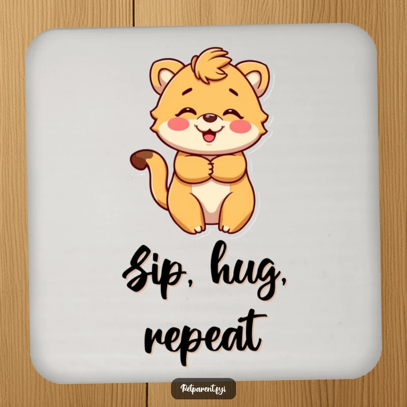 Funny Coasters featuring a sweet animal character in a loving embrace. A cute and practical funny gift for housewarmings or animal fans.
