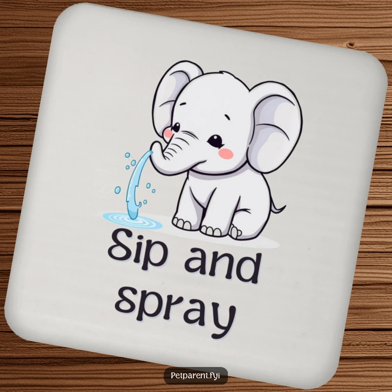 Funny Kawaii Elephant Coasters (Set of 4): Kawaii elephant characters spraying water, protecting surfaces with charm and kindness.