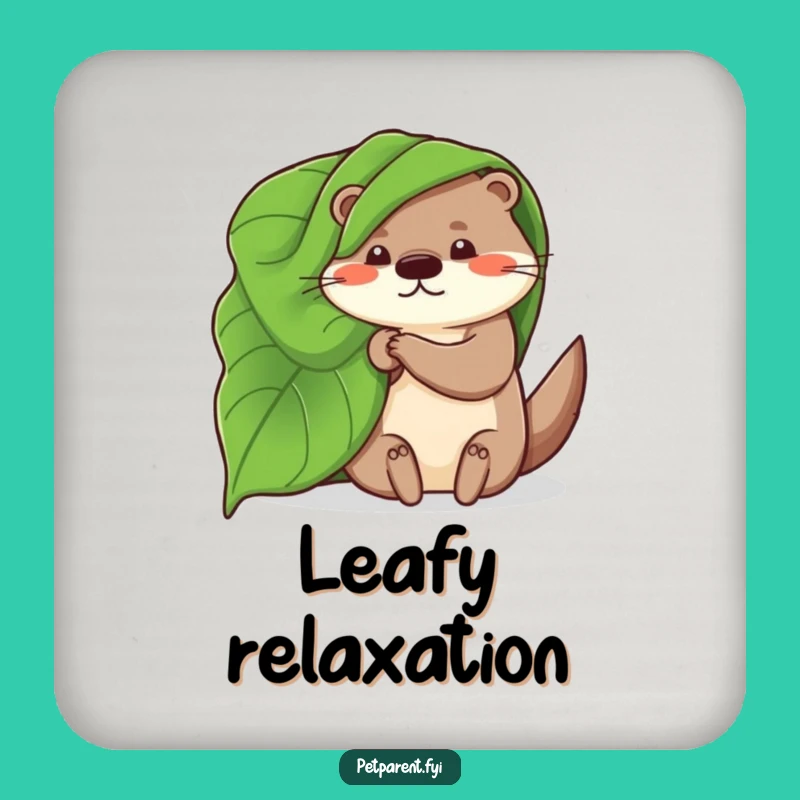Funny Otter Drink Coaster: Whimsical Leaf Blanket, Charming Protective Gift