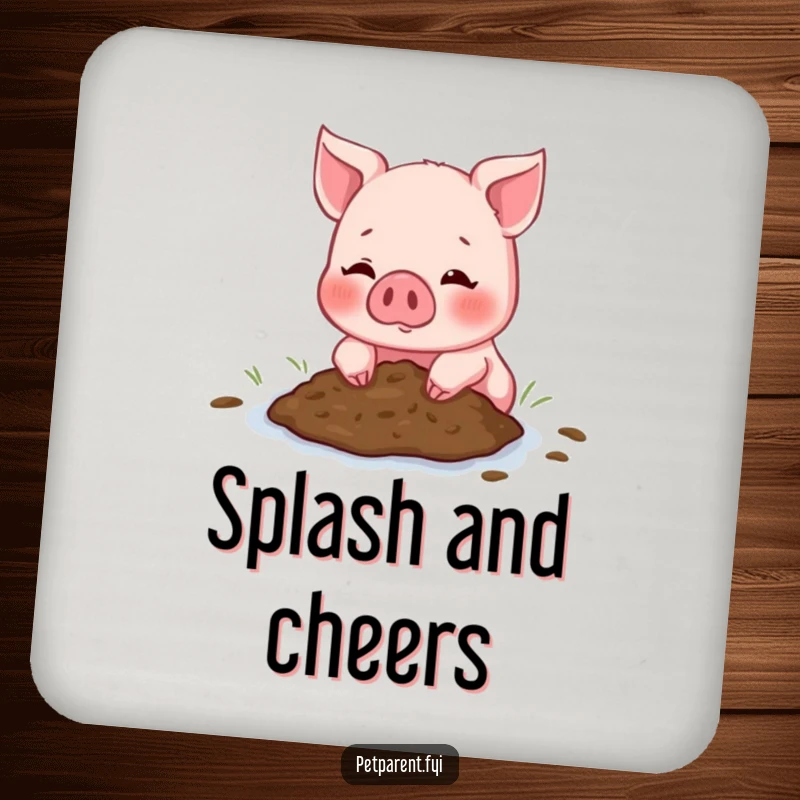 Funny Piglet Coasters featuring a blushing piglet offering a mud puddle, adding humorous and cute protection to tables.