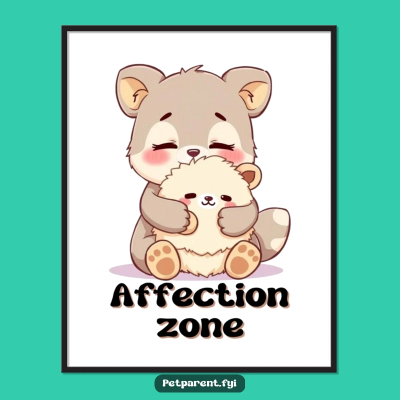 Funny Affectionate Animal Poster: Cuddle Art for Your Walls