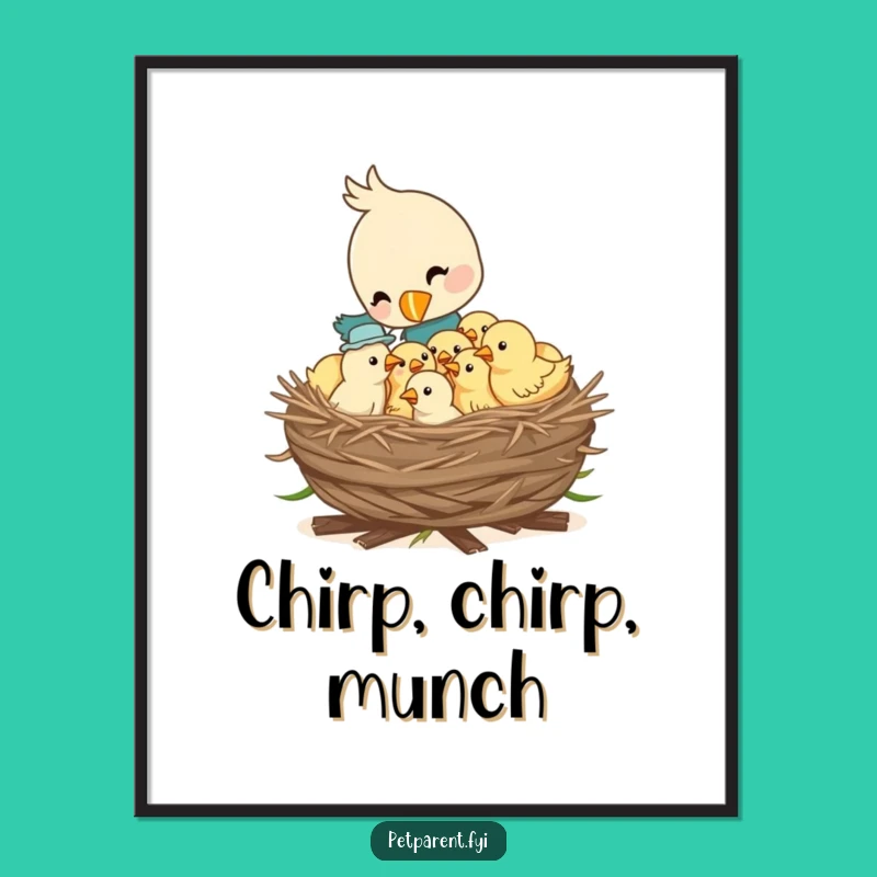 Funny Bird Poster: Nestling Feeding Art Print, Sweet Funny Gift for Nature Decor