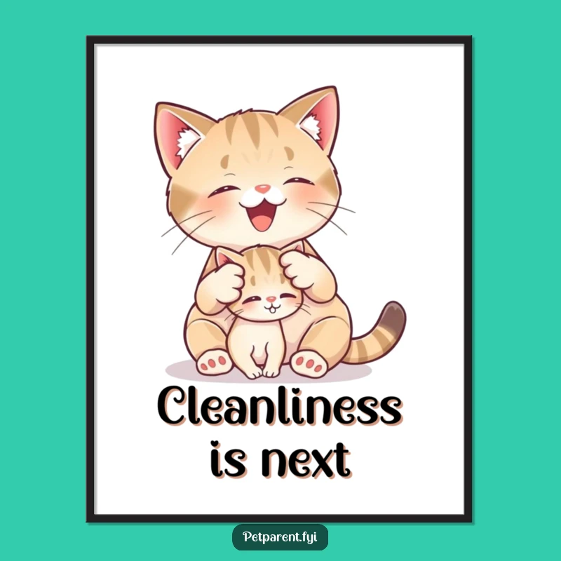 Funny Cat Poster: Kitten Grooming Art Print, Sweet Funny Gift for Cat Decor