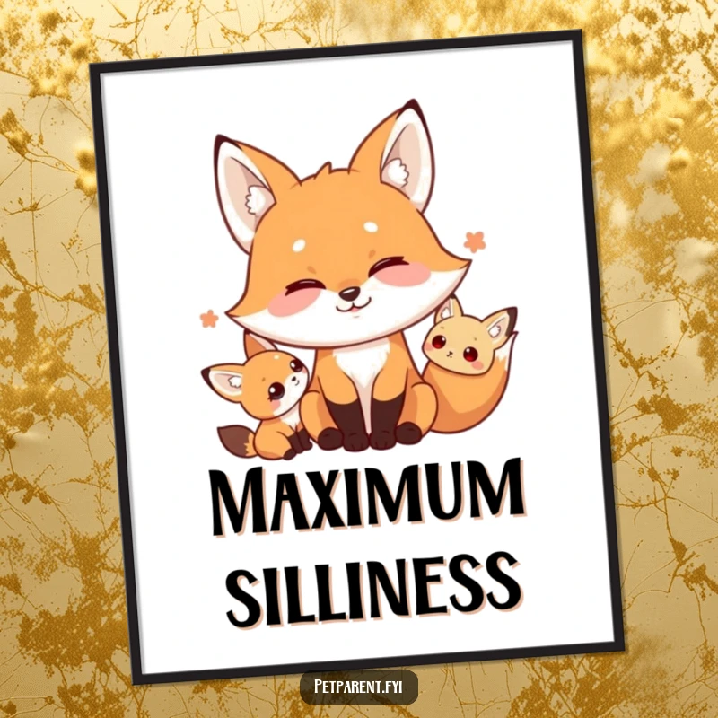 Funny poster print of a mischievous fox character making a funny silly face towards a little friend, bringing animated humor to walls.