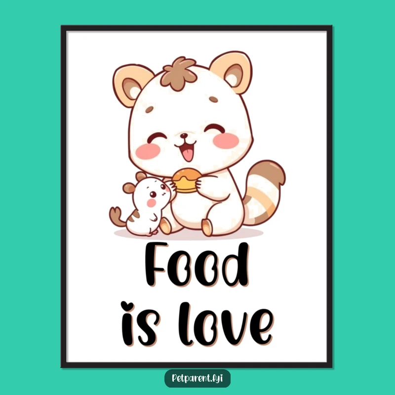Funny Happy Animal Food Sharing Poster - Adorable Wall Art Gift