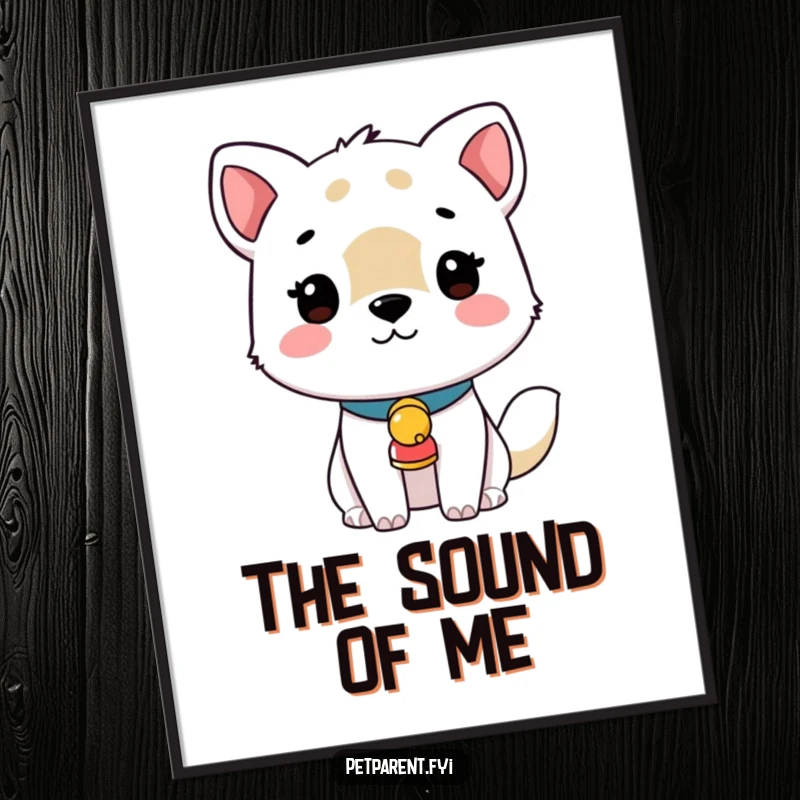 Funny poster art of a cute animal wearing a tiny collar with a bell, adding a touch of playful charm to any room.