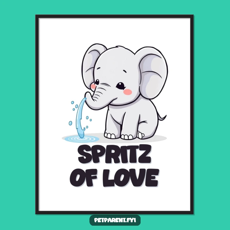 Funny Kawaii Elephant Poster: Generous Water Sprayer Art - Sweet Wall Decor Gift