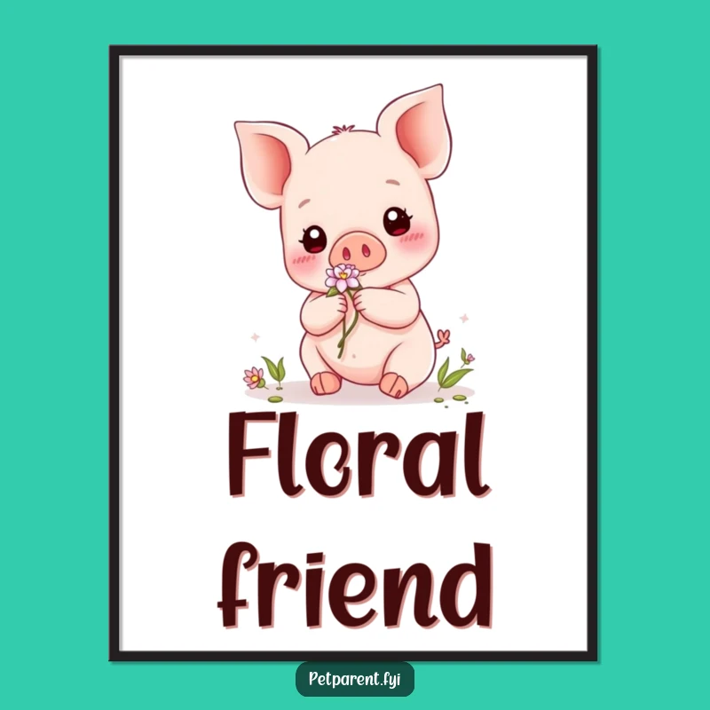 Funny Kawaii Piglet Poster: Flower Giver Art - Sweet Wall Decor Gift