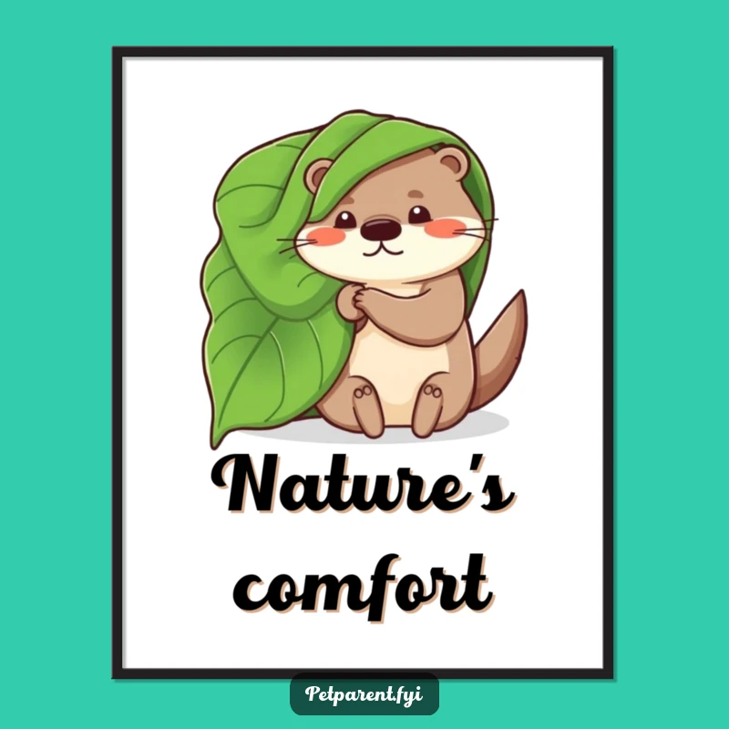 Funny Otter Poster: Whimsical Leaf Blanket, Charming Wall Art Gift