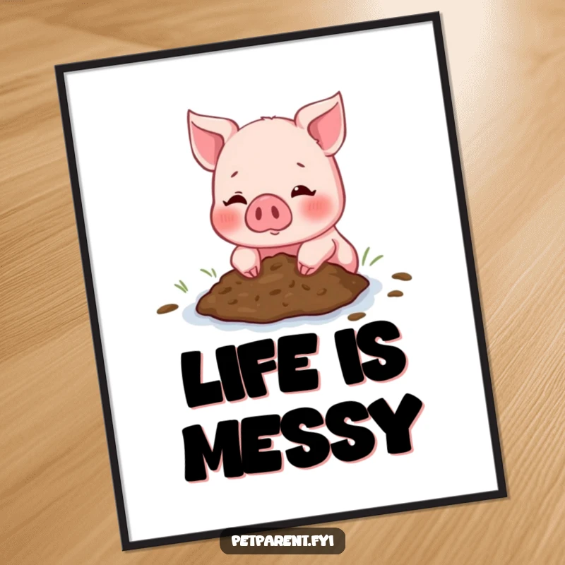 Funny Piglet Poster depicting a blushing piglet offering a mud puddle to a friend, capturing a moment of sweet, humorous connection.