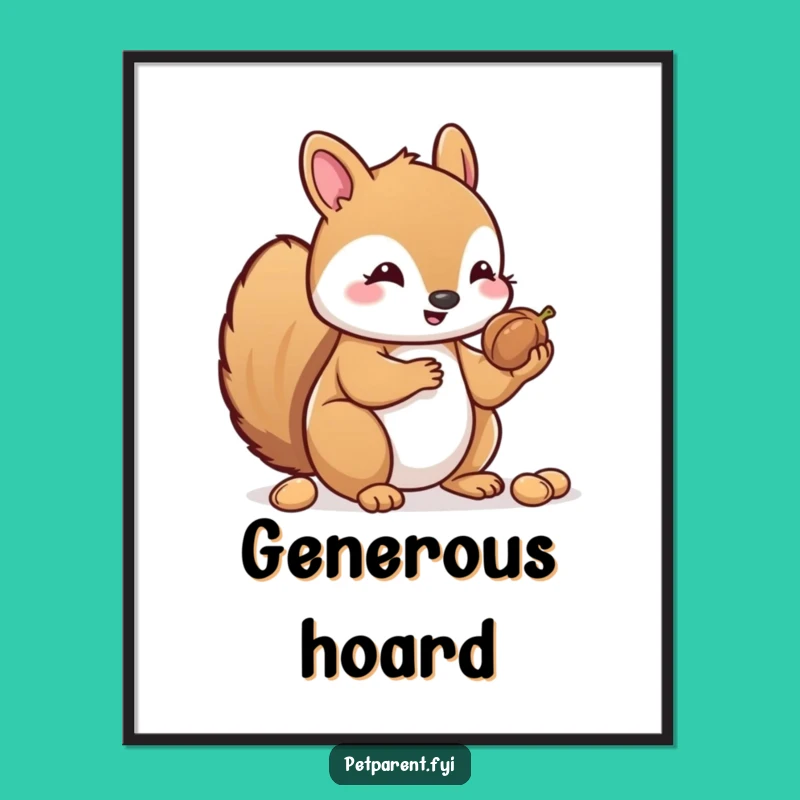 Funny Kawaii Squirrel Poster: Generous Nut Sharer Art - Sweet Wall Decor Gift