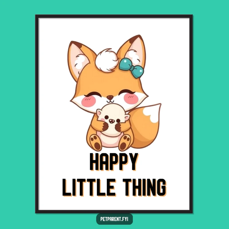 Funny Kawaii Fox Poster: Adorable Fluffy Toy Hug Art - Whimsical Wall Decor Gift