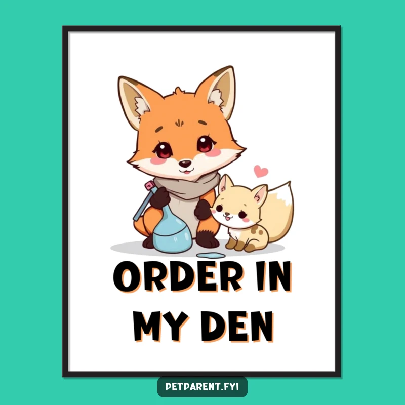 Funny Fox Cleaner Poster Print: Cute Cartoon Character Wall Art Gift